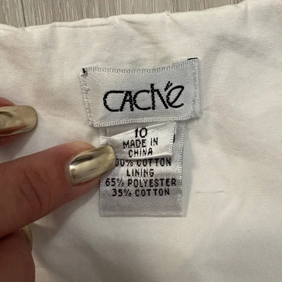 Cache Skirt Women White Navy Stripe A-Line Midi Skirt Cotton Size 10 - Picture 3 of 14